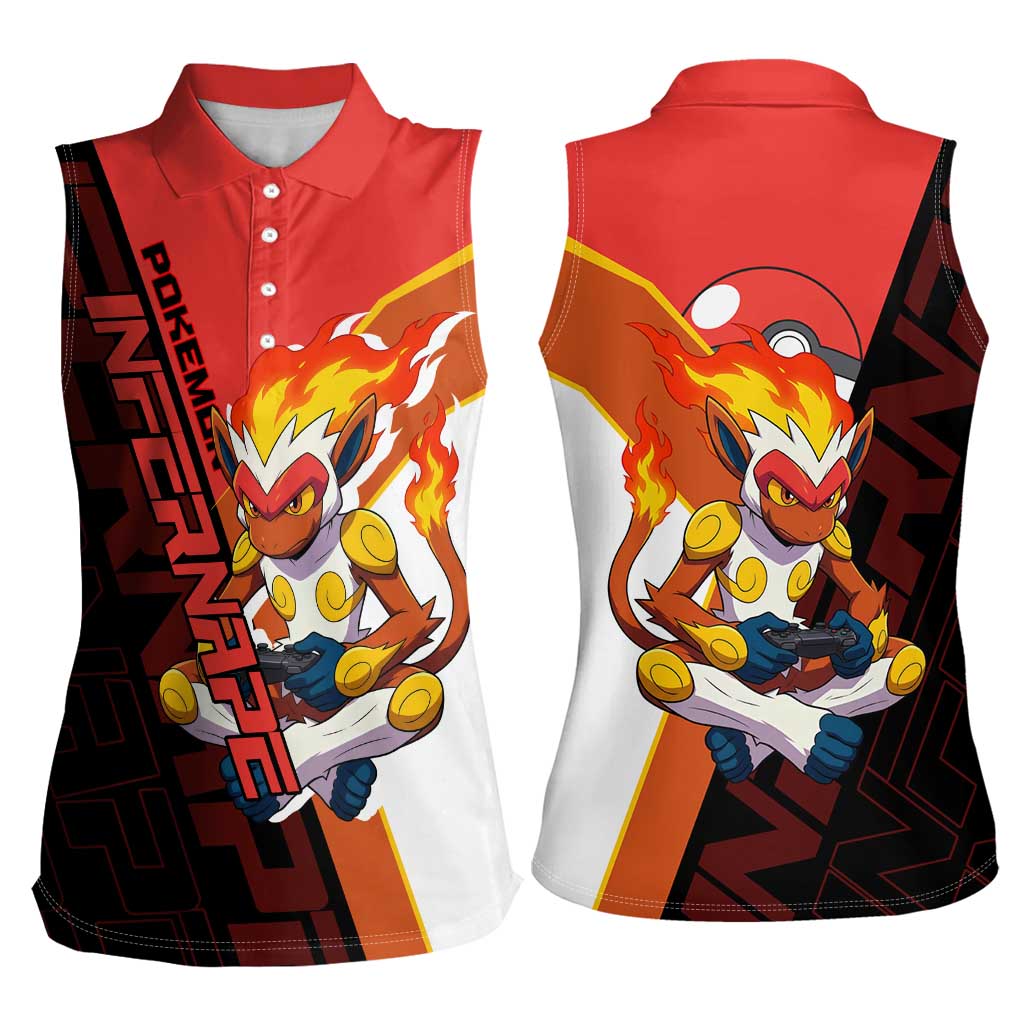 Infernape Poké Women Sleeveless Polo Shirt Bold Retro Anime Style