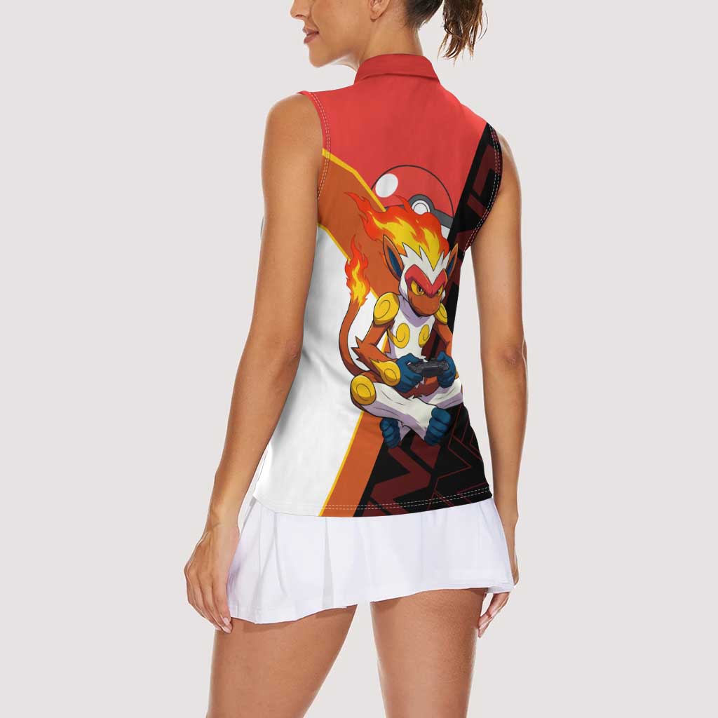 Infernape Poké Women Sleeveless Polo Shirt Bold Retro Anime Style