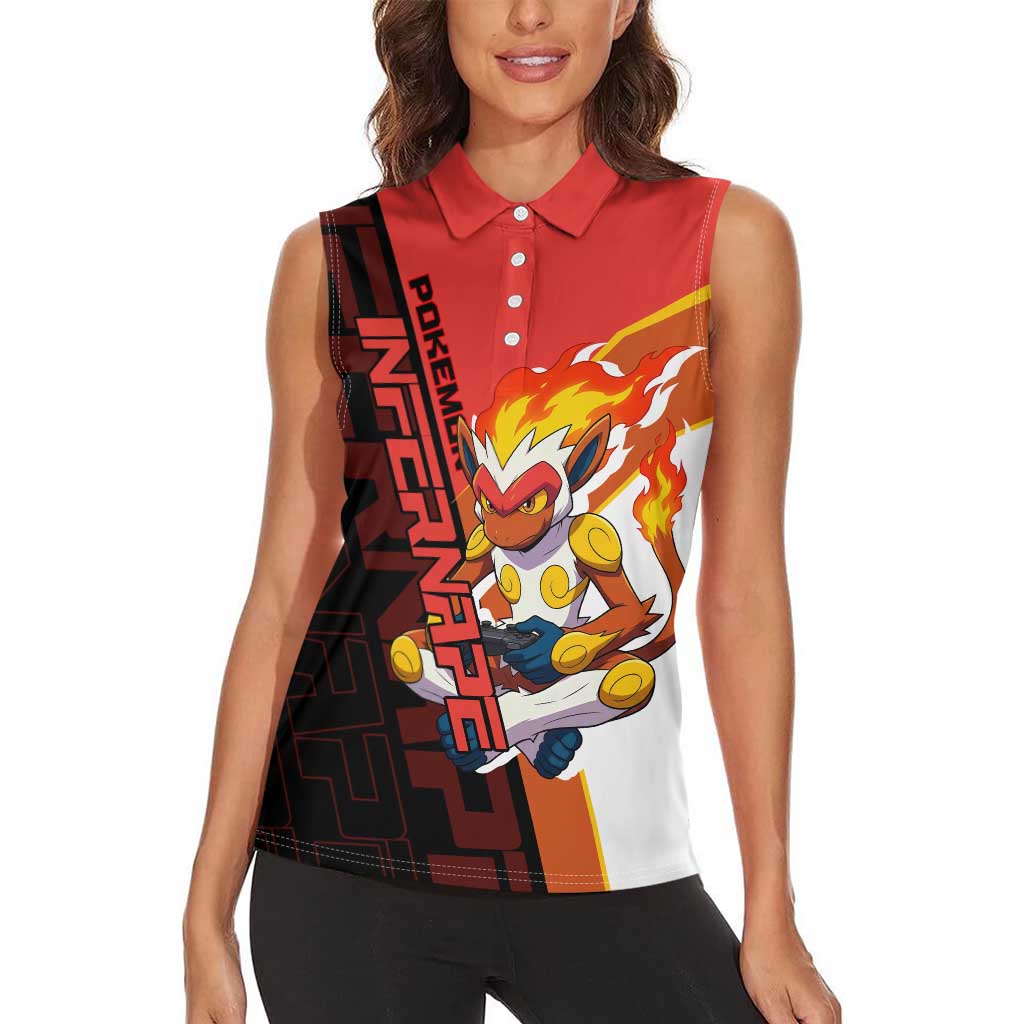Infernape Poké Women Sleeveless Polo Shirt Bold Retro Anime Style