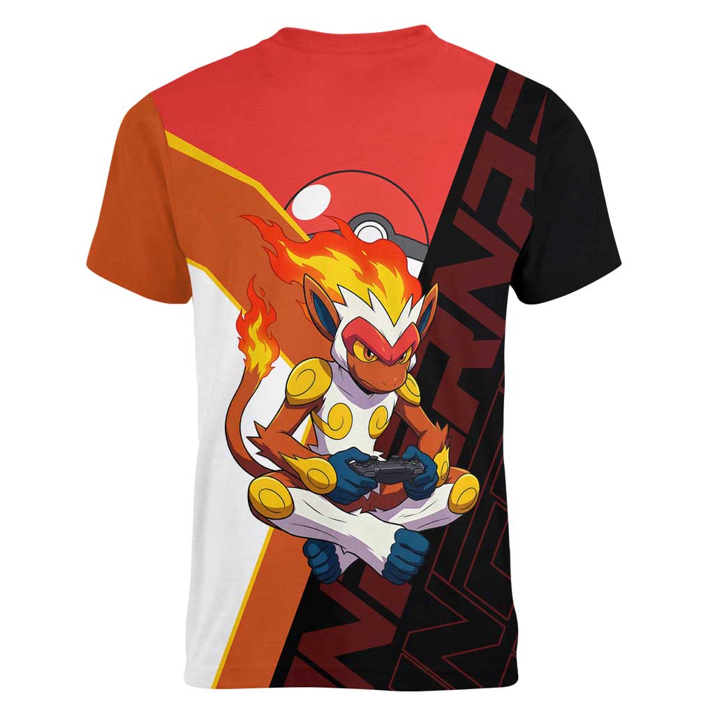 Infernape Poké Women V-Neck T-Shirt Bold Retro Anime Style