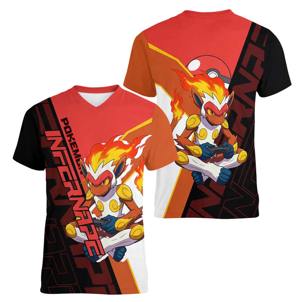 Infernape Poké Women V-Neck T-Shirt Bold Retro Anime Style
