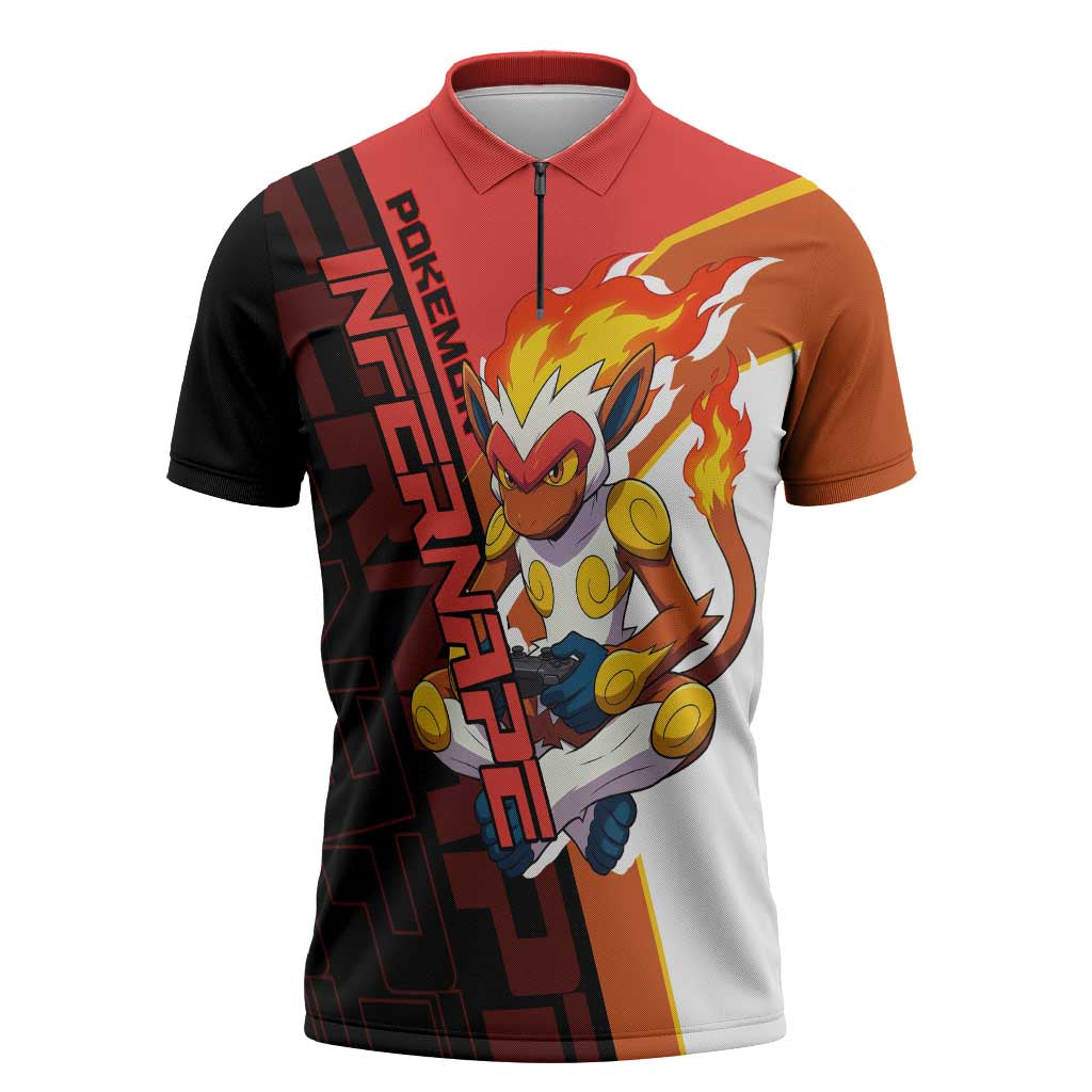 Infernape Poké Zipper Polo Shirt Bold Retro Anime Style