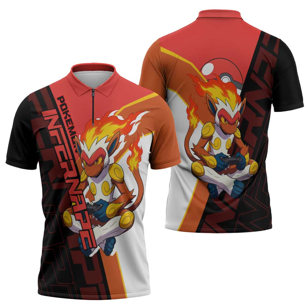 Infernape Poké Zipper Polo Shirt Bold Retro Anime Style