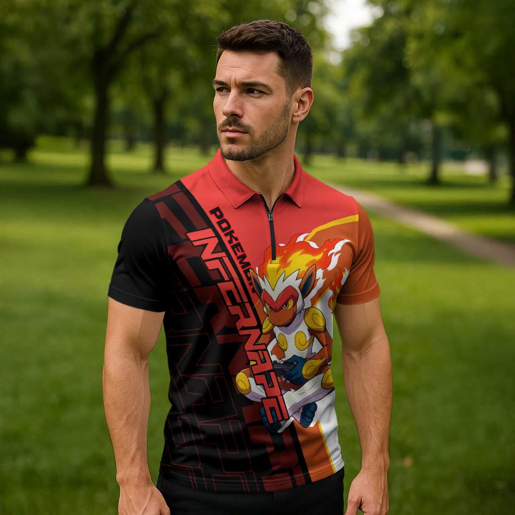 Infernape Poké Zipper Polo Shirt Bold Retro Anime Style