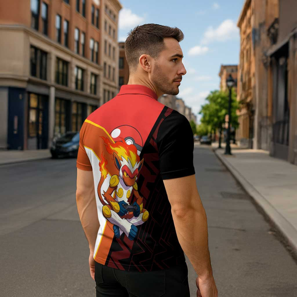 Infernape Poké Zipper Polo Shirt Bold Retro Anime Style