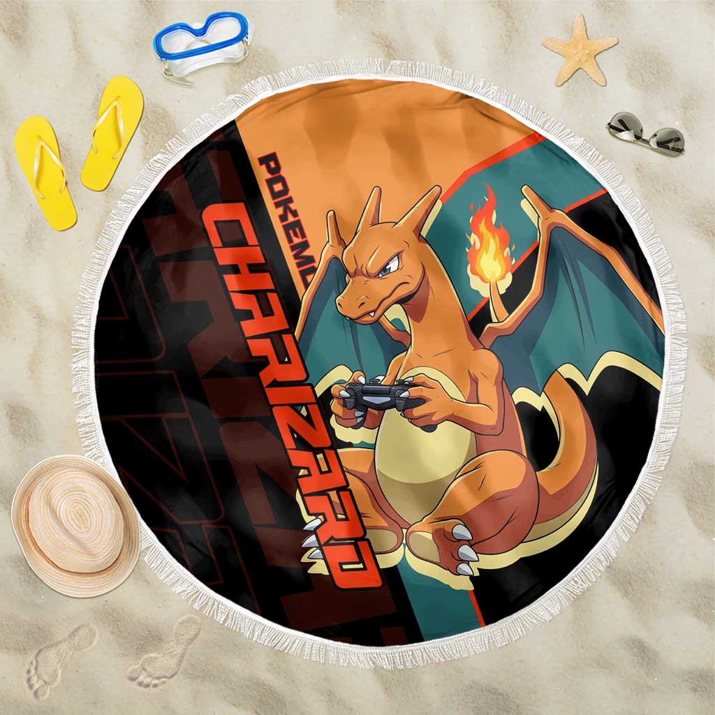 Charizard Poké Beach Blanket Retro Anime Gaming Style