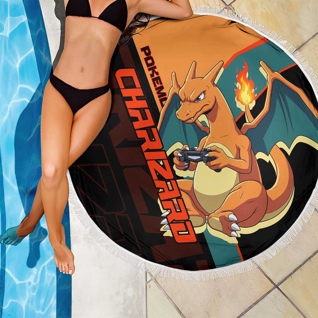 Charizard Poké Beach Blanket Retro Anime Gaming Style