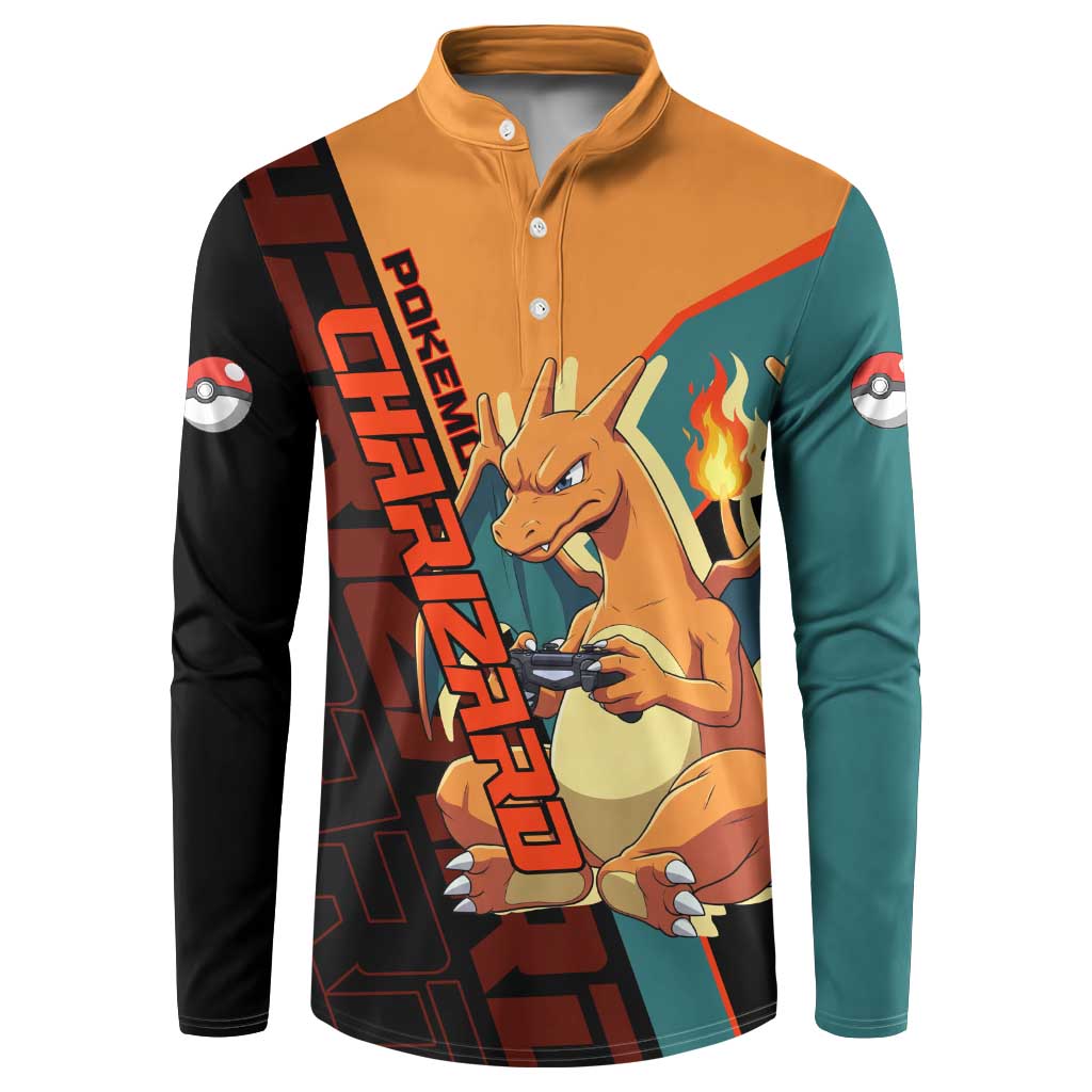 Charizard Poké Button Sweatshirt Retro Anime Gaming Style
