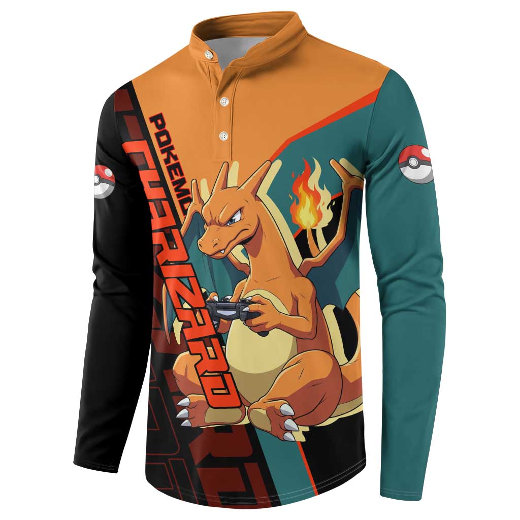Charizard Poké Button Sweatshirt Retro Anime Gaming Style