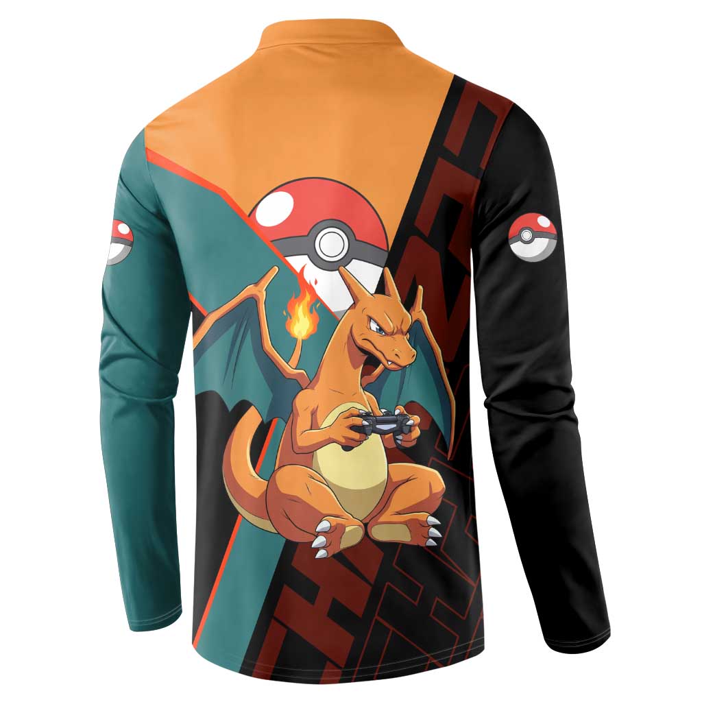 Charizard Poké Button Sweatshirt Retro Anime Gaming Style