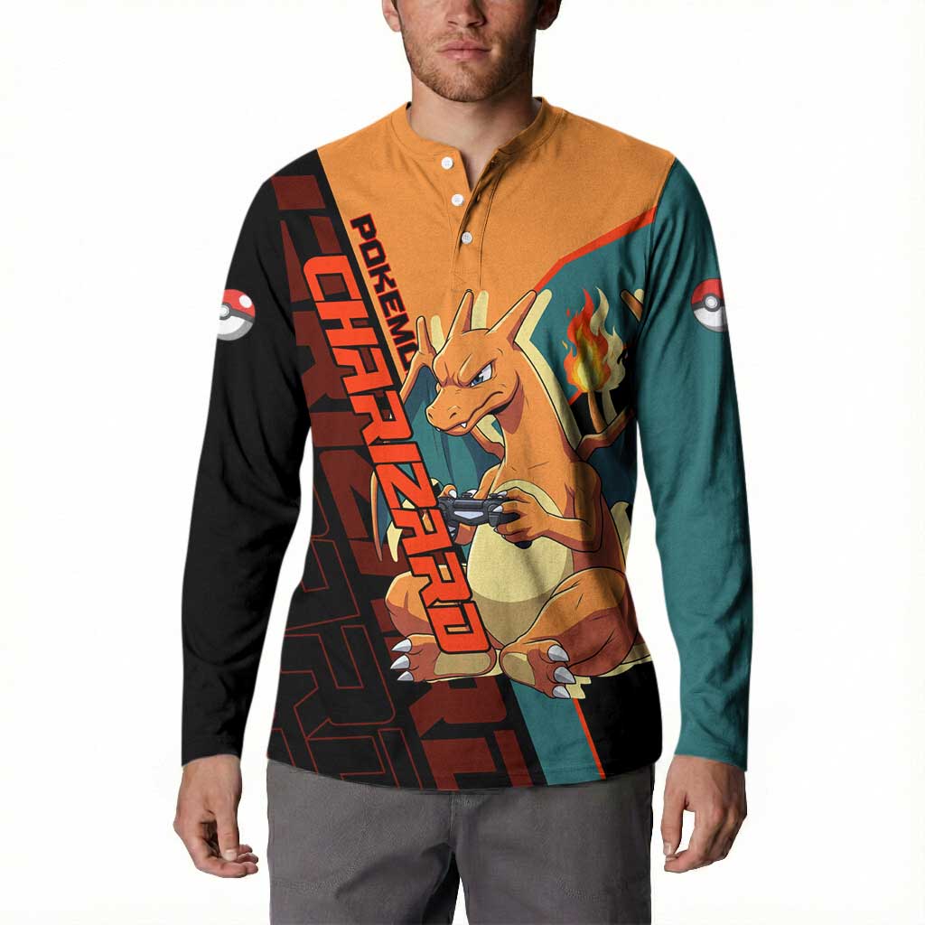 Charizard Poké Button Sweatshirt Retro Anime Gaming Style