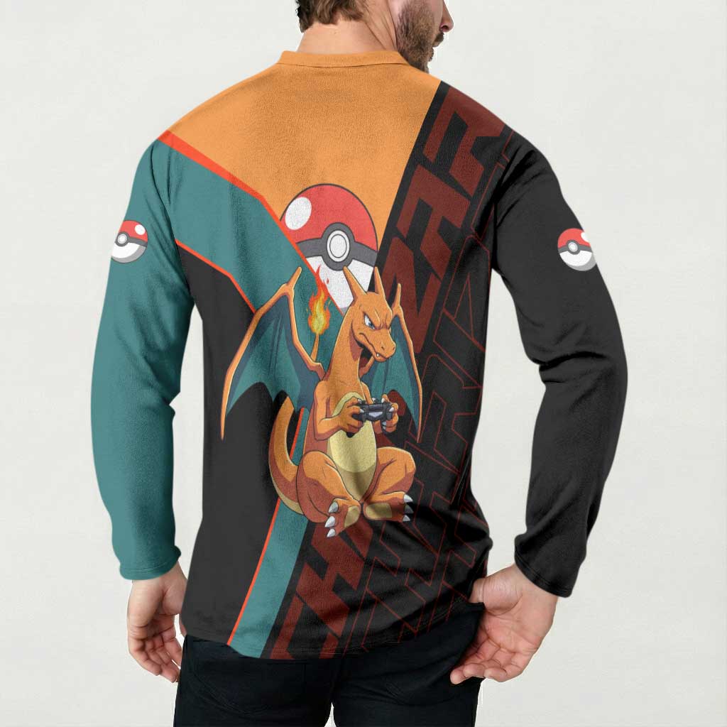 Charizard Poké Button Sweatshirt Retro Anime Gaming Style