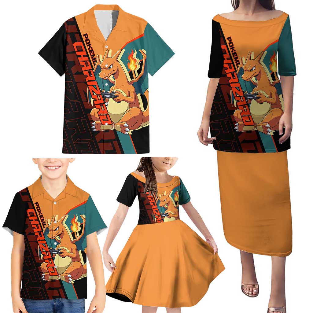 Charizard Poké Family Matching Puletasi and Hawaiian Shirt Retro Anime Gaming Style