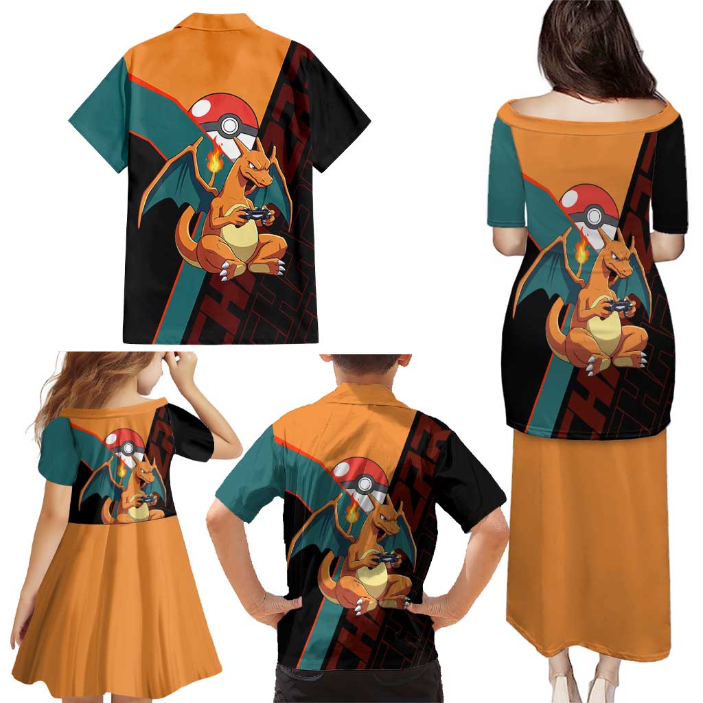 Charizard Poké Family Matching Puletasi and Hawaiian Shirt Retro Anime Gaming Style