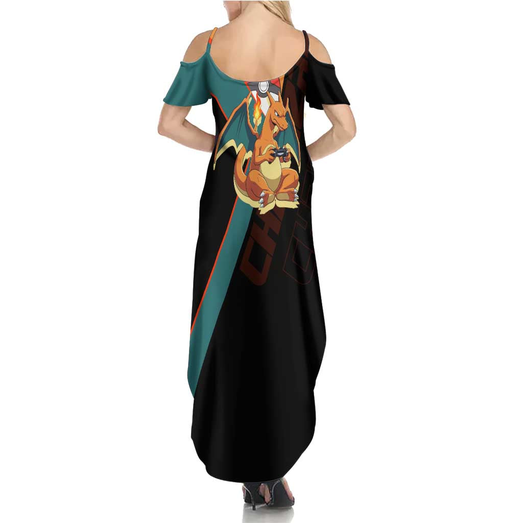 Charizard Poké Family Matching Summer Maxi Dress and Hawaiian Shirt Retro Anime Gaming Style