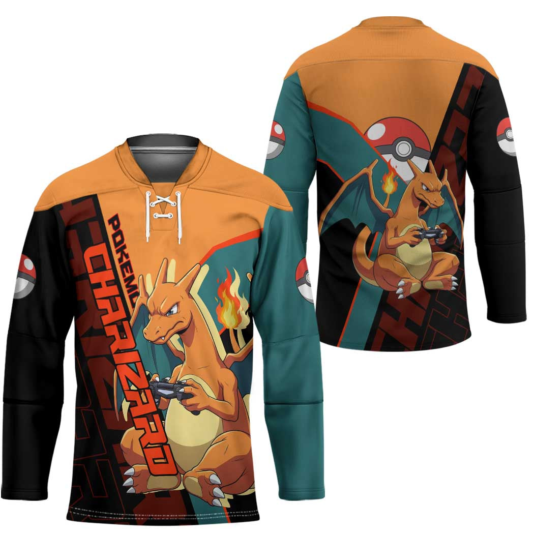 Charizard Poké Hockey Jersey Retro Anime Gaming Style