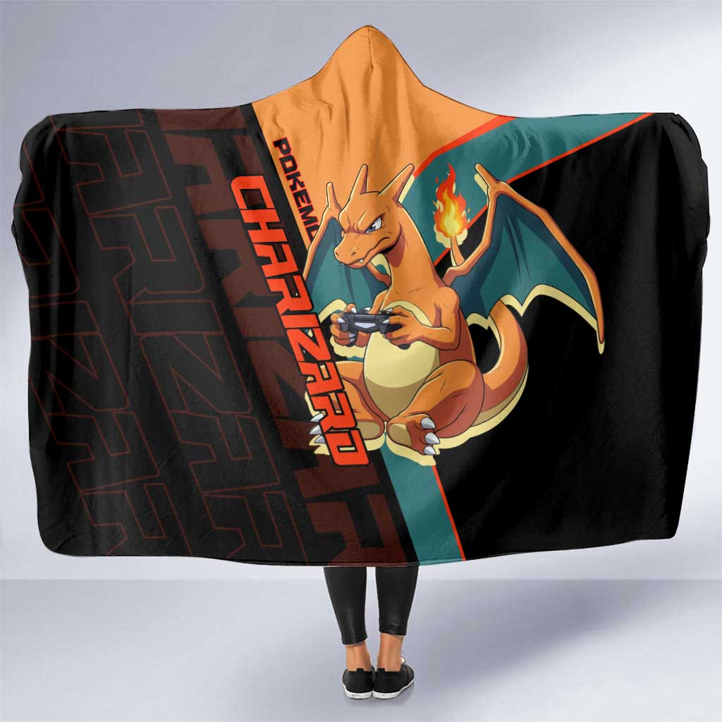 Charizard Poké Hooded Blanket Retro Anime Gaming Style