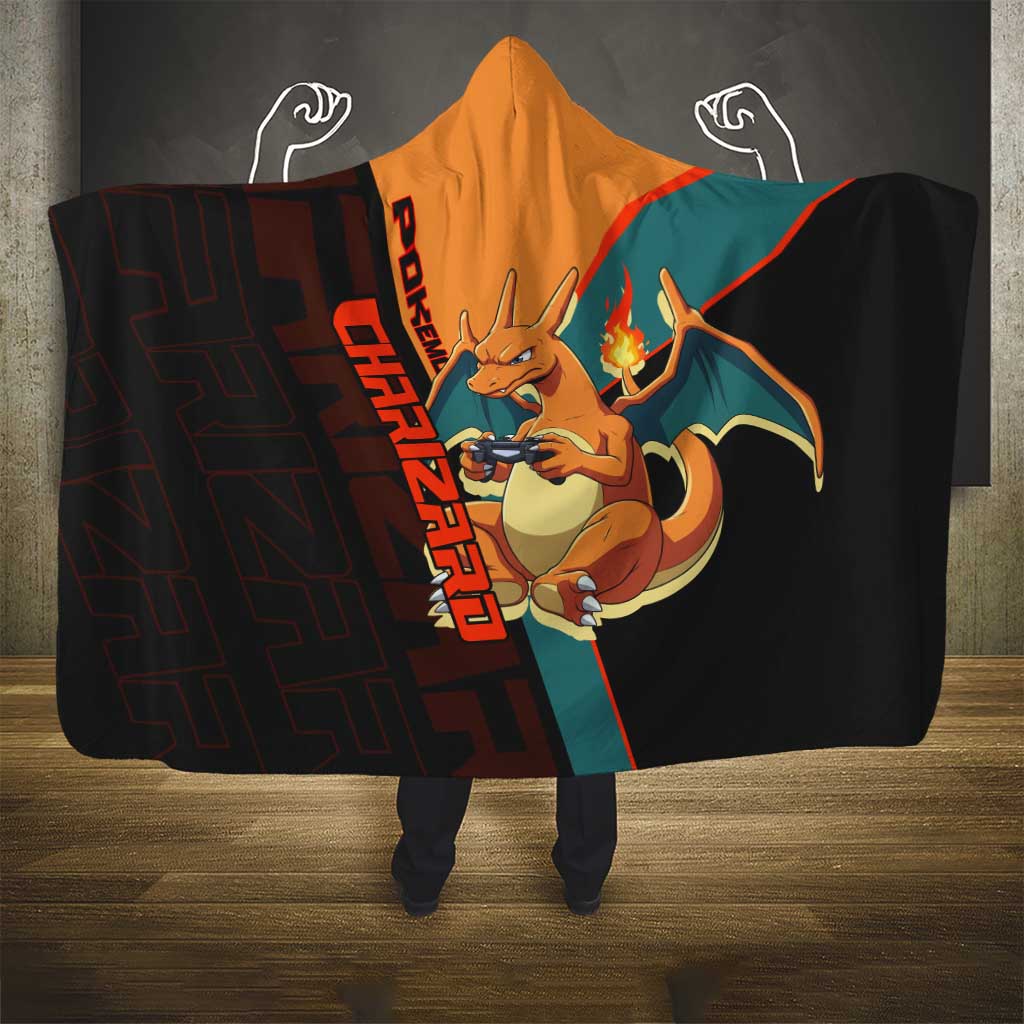 Charizard Poké Hooded Blanket Retro Anime Gaming Style
