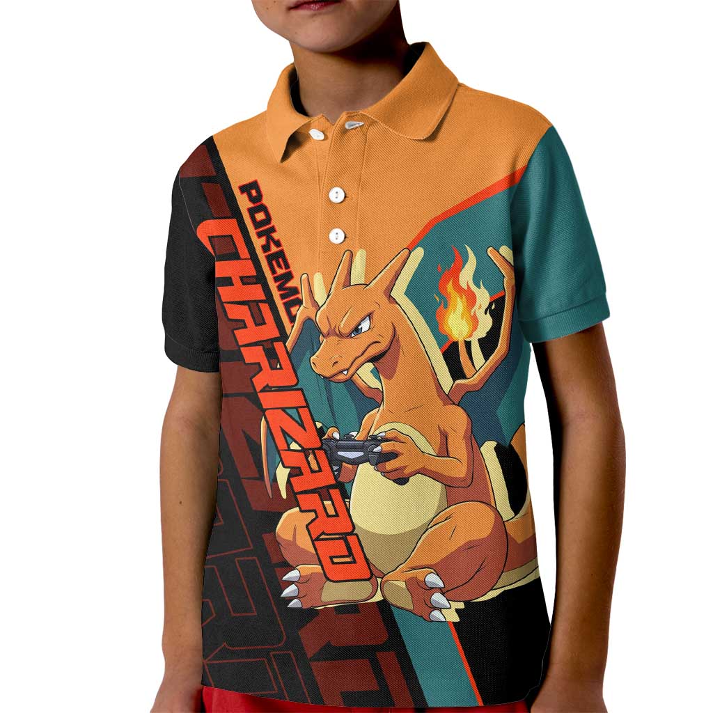 Charizard Poké Kid Polo Shirt Retro Anime Gaming Style