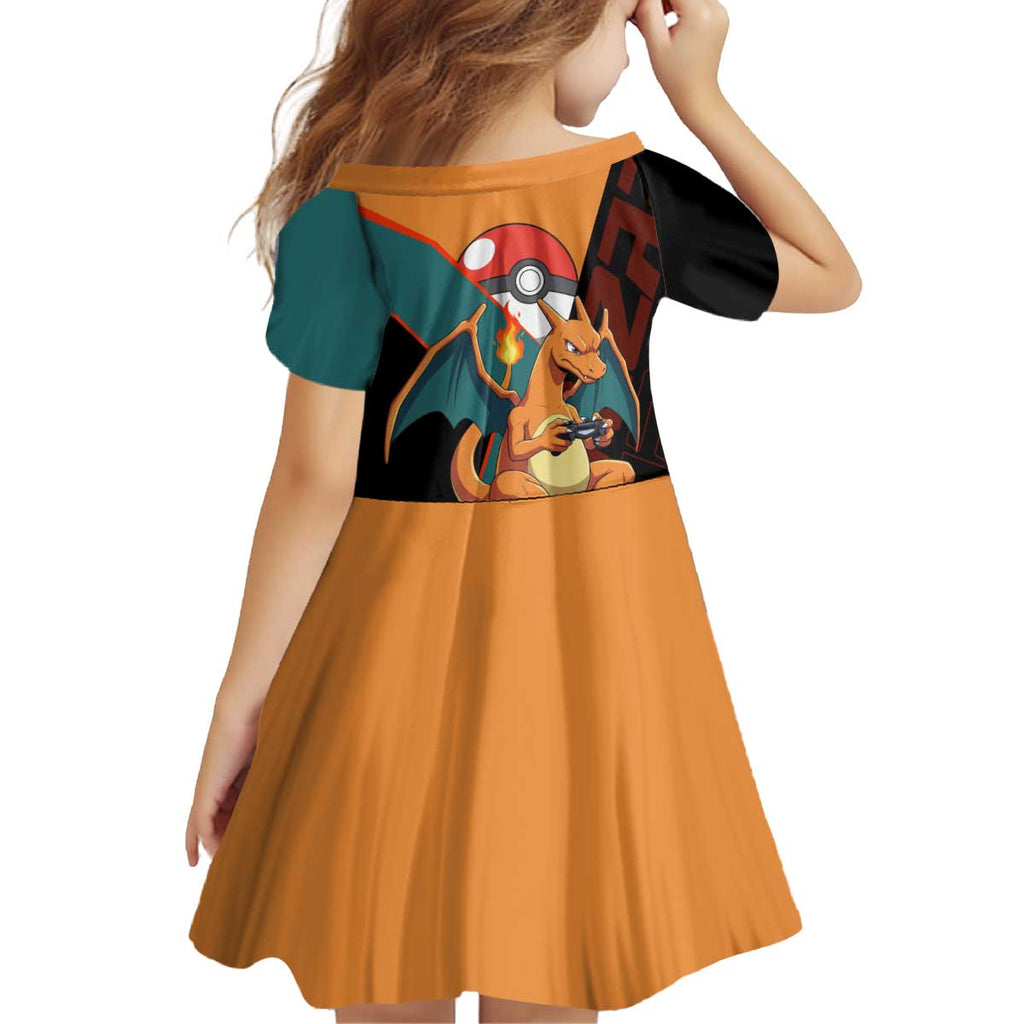 Charizard Poké Kid Short Sleeve Dress Retro Anime Gaming Style