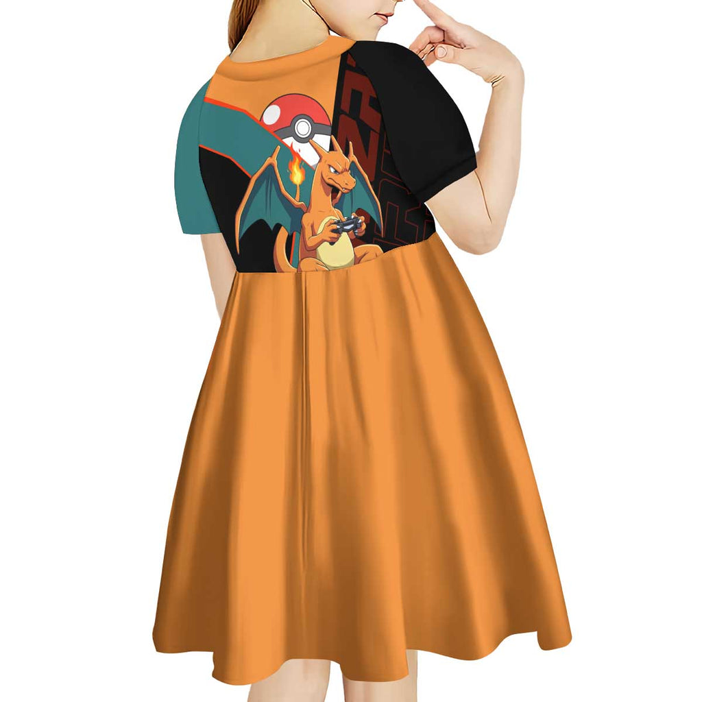 Charizard Poké Kid Short Sleeve Dress Retro Anime Gaming Style