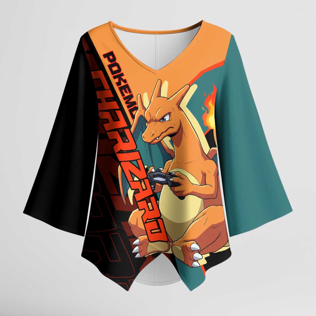 Charizard Poké Kimono Sleeve Blouse Retro Anime Gaming Style