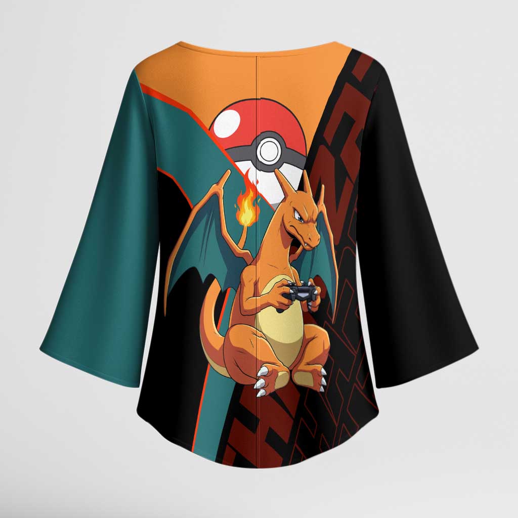 Charizard Poké Kimono Sleeve Blouse Retro Anime Gaming Style