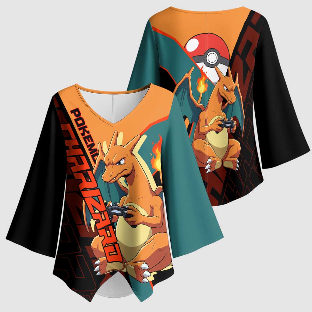 Charizard Poké Kimono Sleeve Blouse Retro Anime Gaming Style