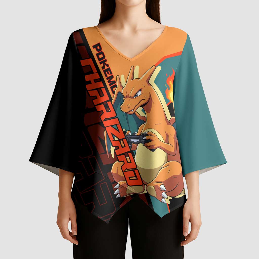 Charizard Poké Kimono Sleeve Blouse Retro Anime Gaming Style