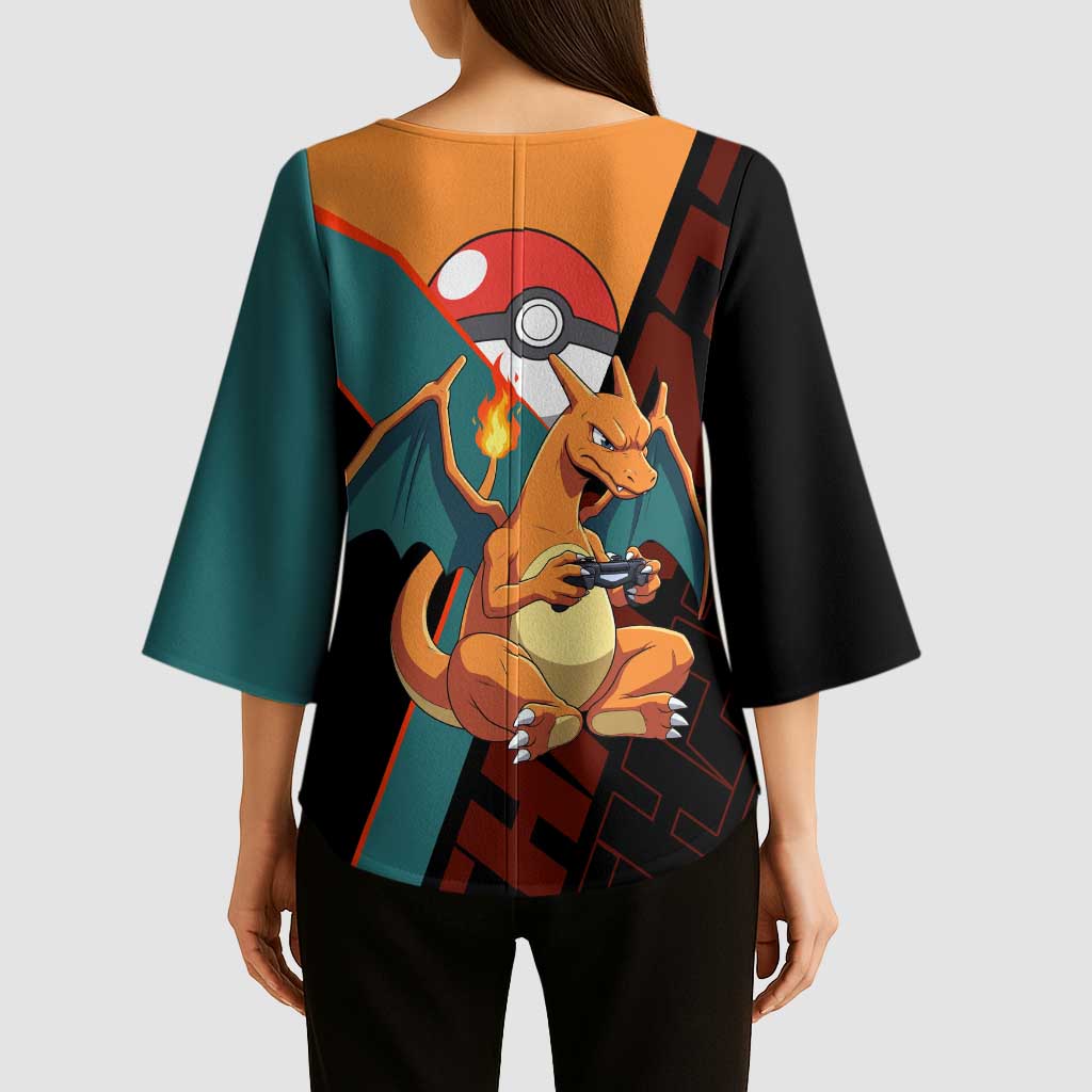 Charizard Poké Kimono Sleeve Blouse Retro Anime Gaming Style