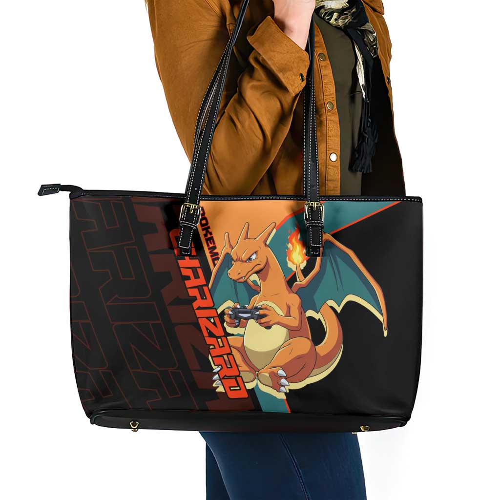 Charizard Poké Leather Tote Bag Retro Anime Gaming Style