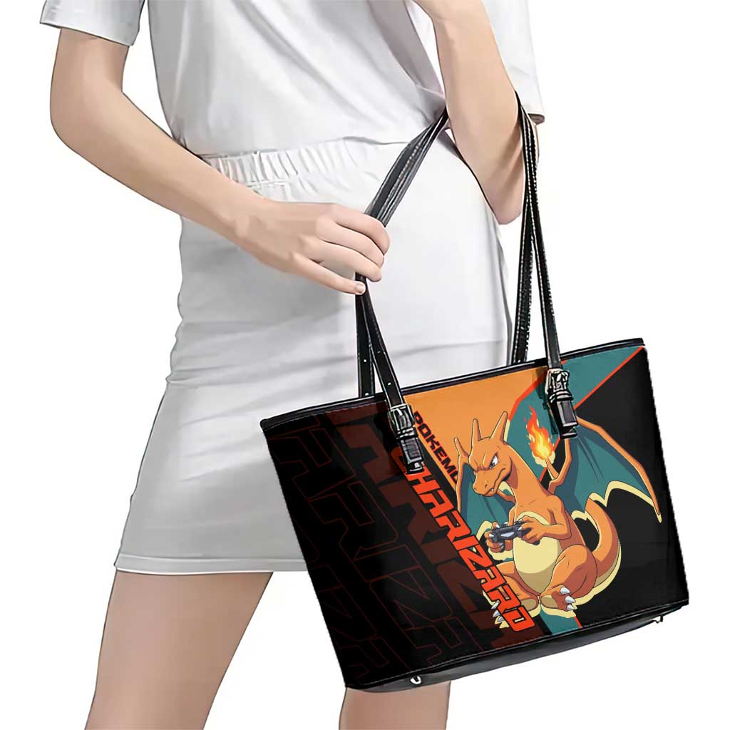 Charizard Poké Leather Tote Bag Retro Anime Gaming Style