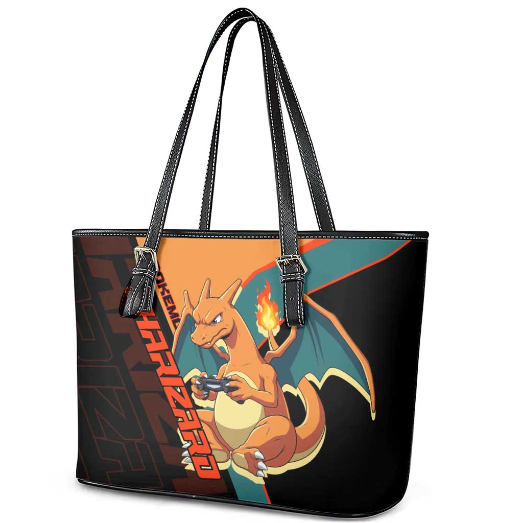 Charizard Poké Leather Tote Bag Retro Anime Gaming Style