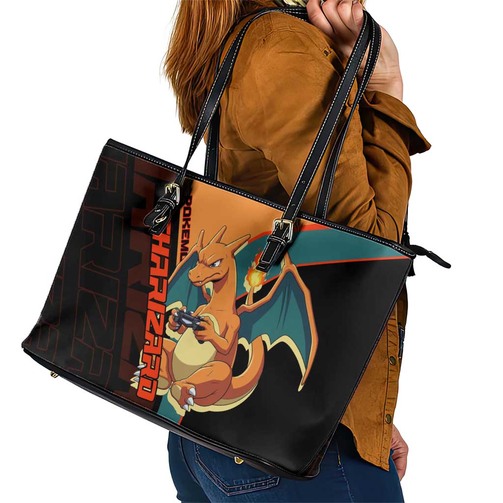 Charizard Poké Leather Tote Bag Retro Anime Gaming Style