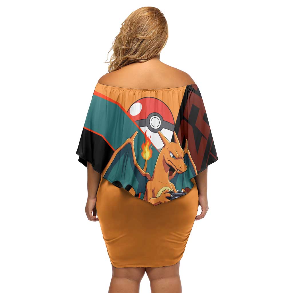 Charizard Poké Off Shoulder Short Dress Retro Anime Gaming Style