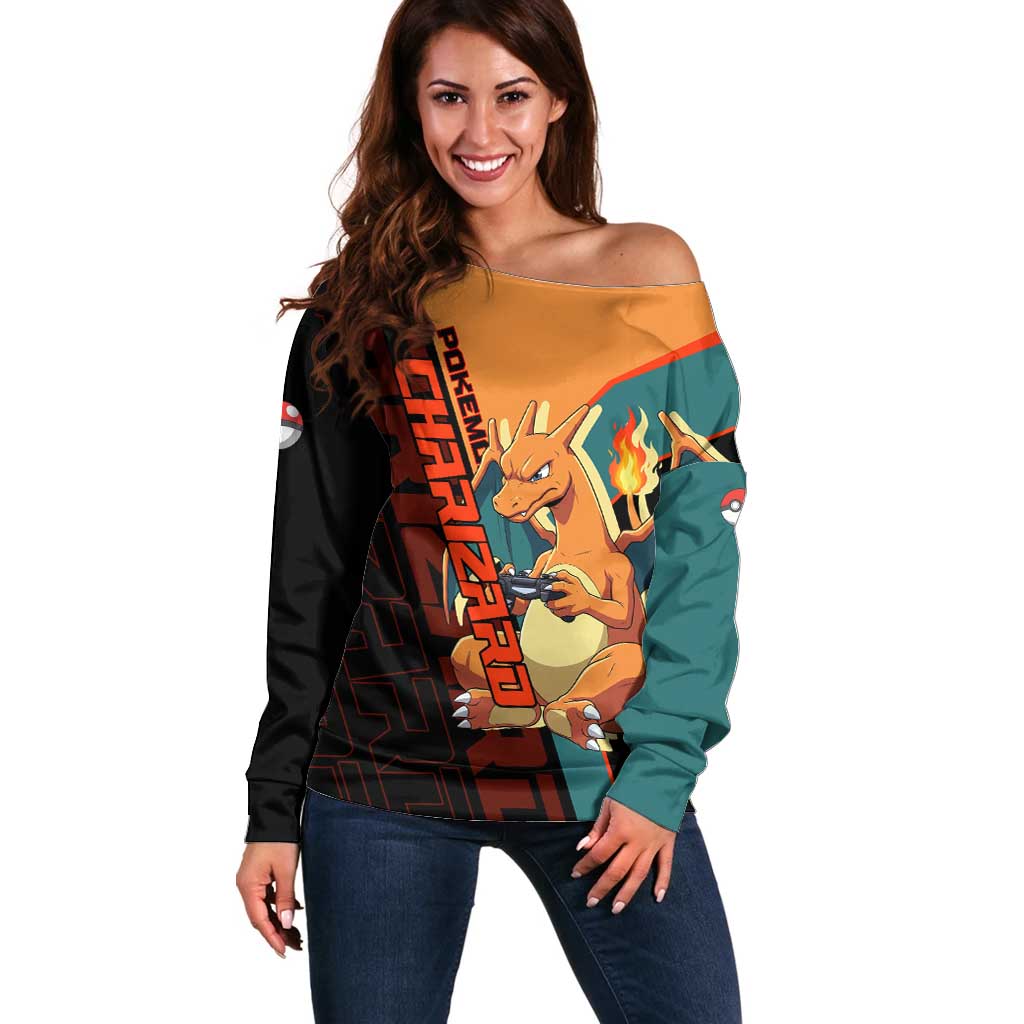 Charizard Poké Off Shoulder Sweater Retro Anime Gaming Style