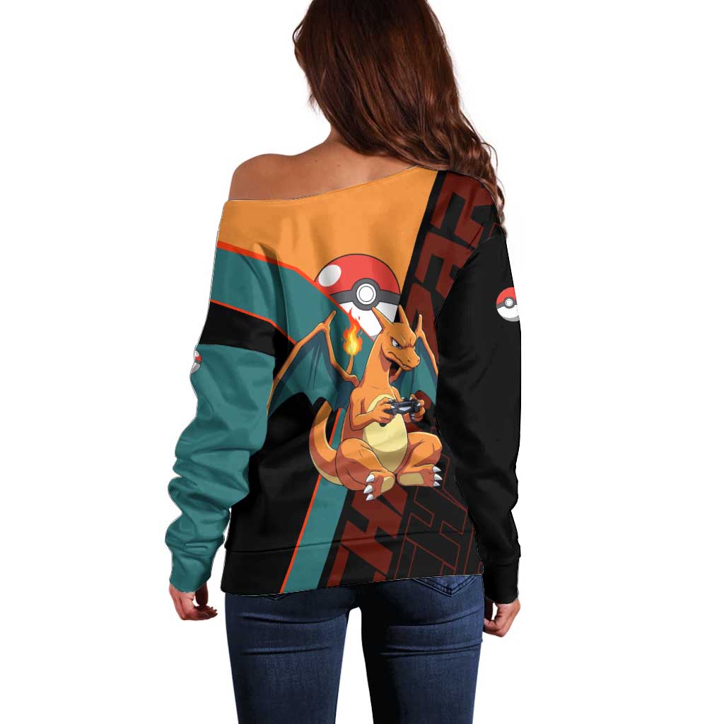 Charizard Poké Off Shoulder Sweater Retro Anime Gaming Style