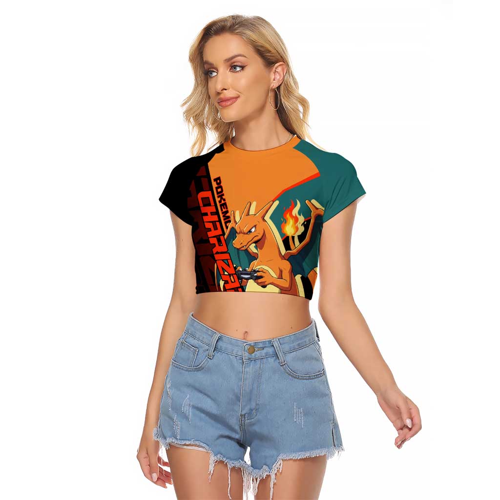 Charizard Poké Raglan Cropped T Shirt Retro Anime Gaming Style
