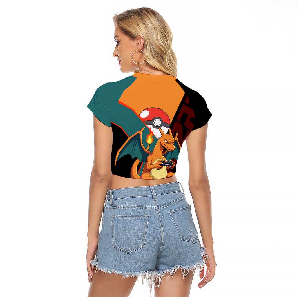 Charizard Poké Raglan Cropped T Shirt Retro Anime Gaming Style