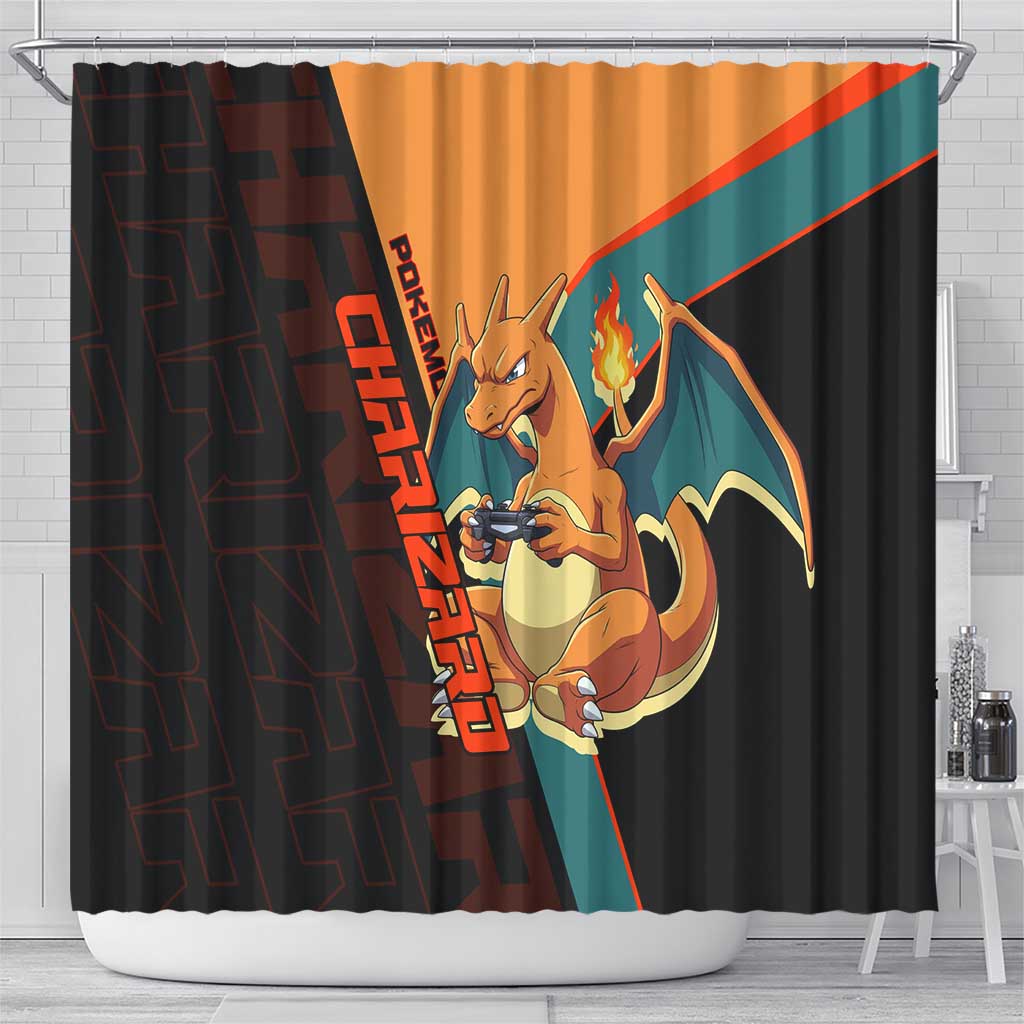 Charizard Poké Shower Curtain Retro Anime Gaming Style
