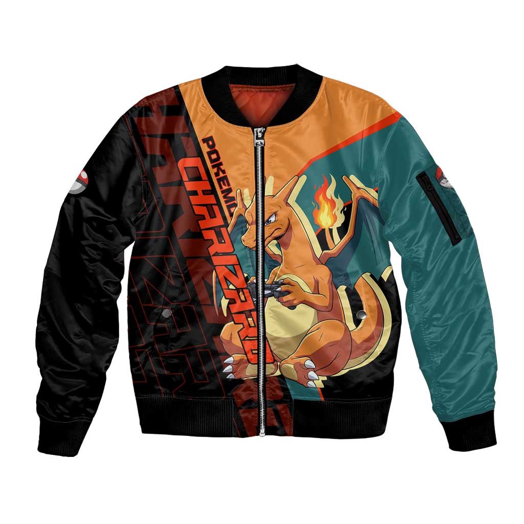 Charizard Poké Sleeve Zip Bomber Jacket Retro Anime Gaming Style