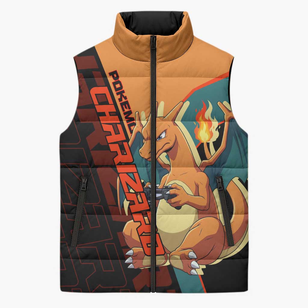 Charizard Poké Sleeveless Puffer Jacket Retro Anime Gaming Style