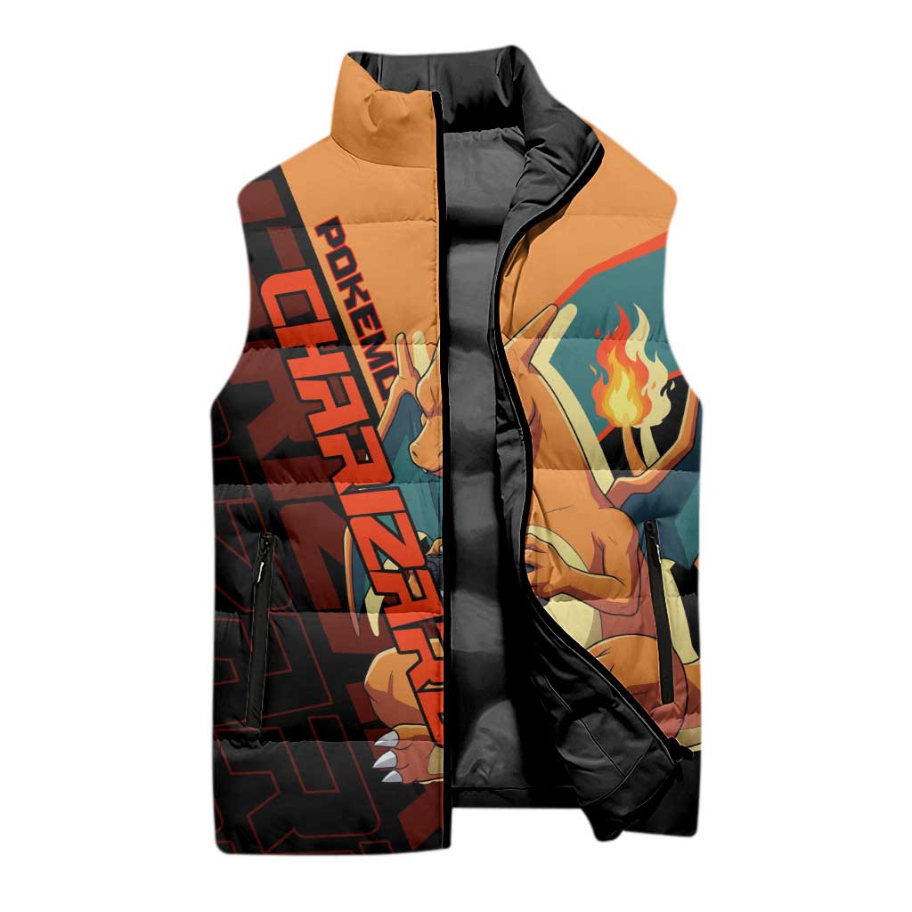 Charizard Poké Sleeveless Puffer Jacket Retro Anime Gaming Style