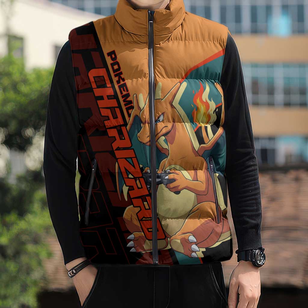 Charizard Poké Sleeveless Puffer Jacket Retro Anime Gaming Style