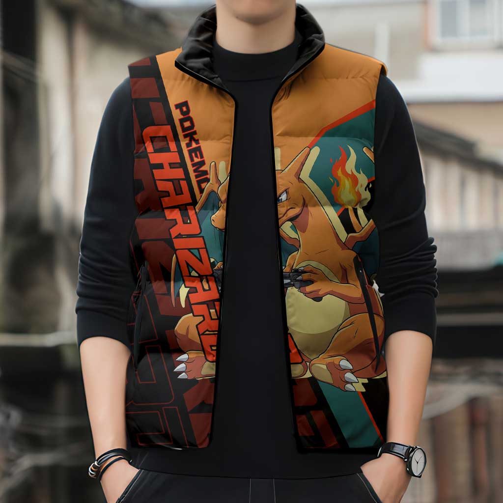 Charizard Poké Sleeveless Puffer Jacket Retro Anime Gaming Style