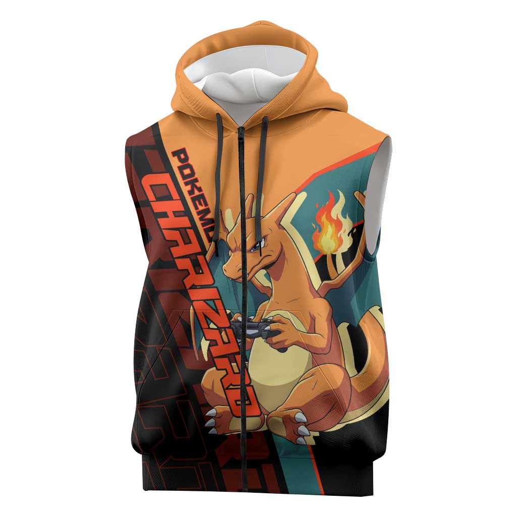 Charizard Poké Sleeveless Zip Hoodie Retro Anime Gaming Style