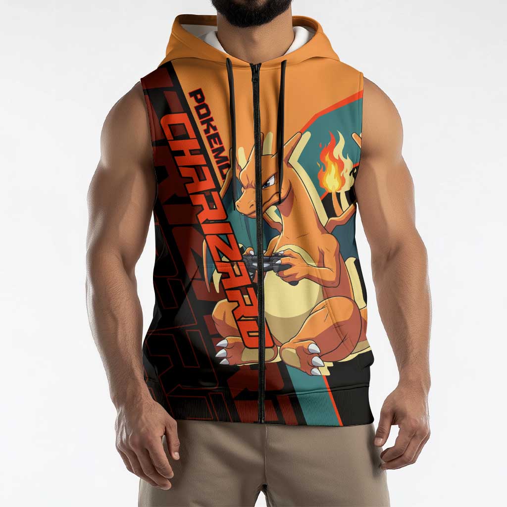 Charizard Poké Sleeveless Zip Hoodie Retro Anime Gaming Style