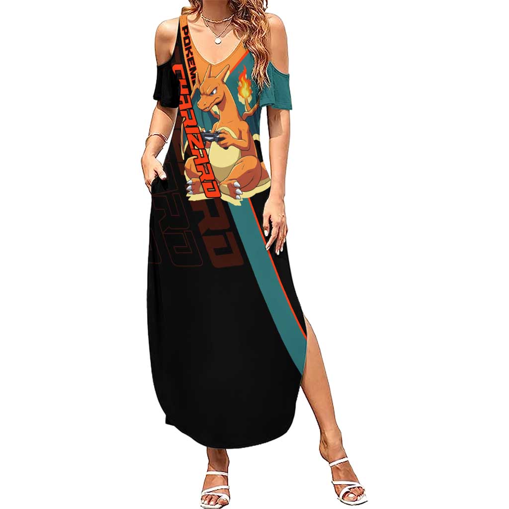 Charizard Poké Summer Maxi Dress Retro Anime Gaming Style