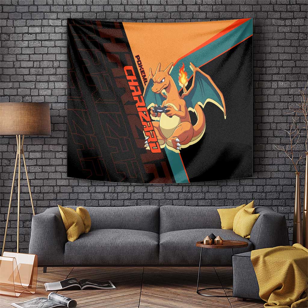 Charizard Poké Tapestry Retro Anime Gaming Style