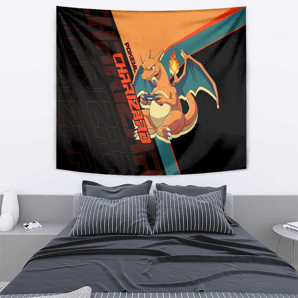Charizard Poké Tapestry Retro Anime Gaming Style